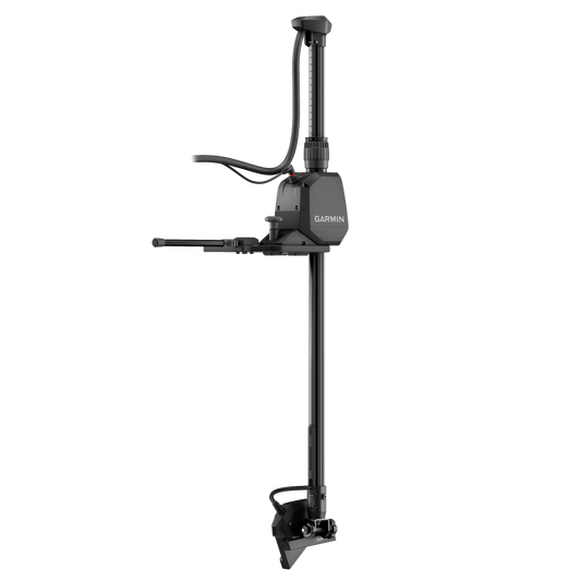 Garmin LiveScope 2 Transducer on mounting pole; black marine fish finder