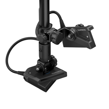 Garmin LiveScope 2 HD Transducer on a marine mount with Garmin‑branded display unit