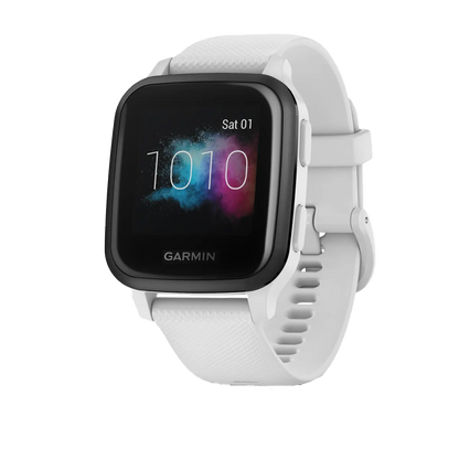 Garmin Venu Sq Music, GPS Slate Aluminum Bezel with White Case and Silicone Band (010-02426-04)
