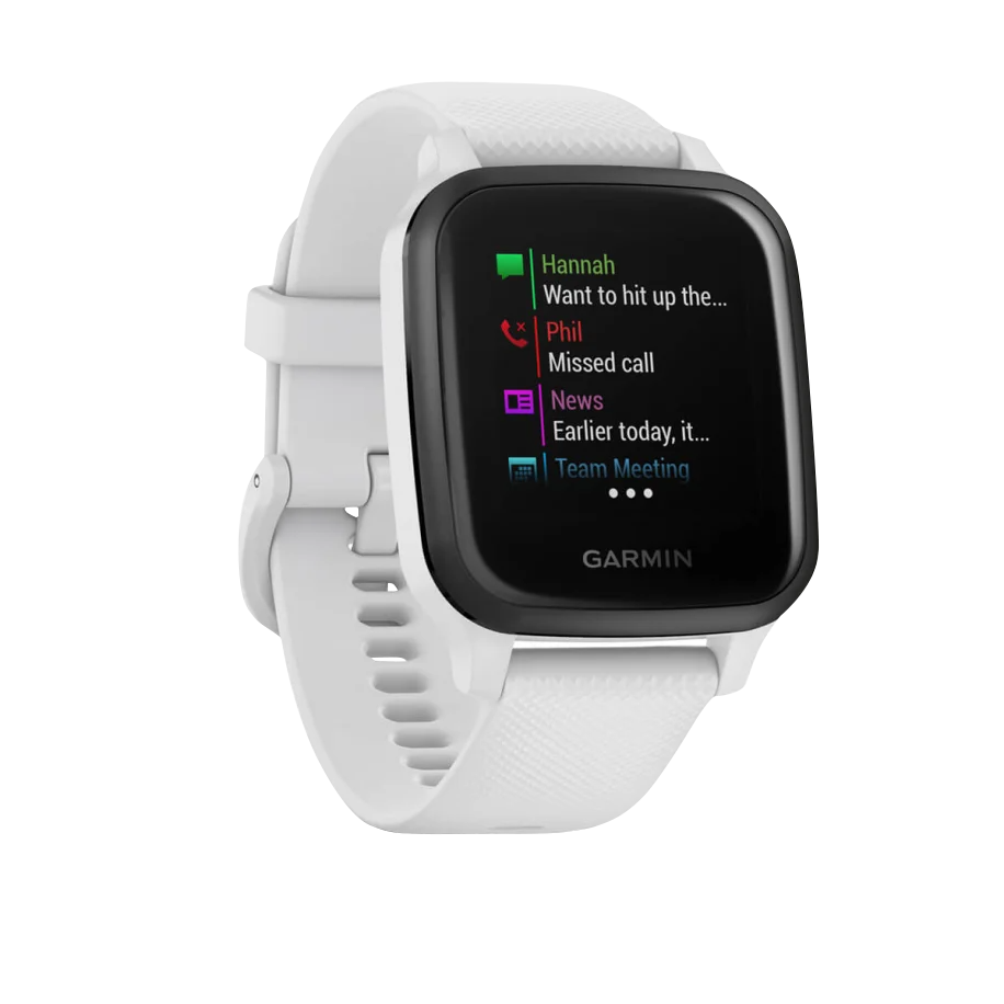 Garmin Venu Sq Music, Slate Bezel with White Band, GPS Smartwatch (Garmin Certified Refurbished)