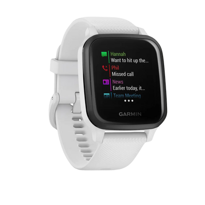 Garmin Venu Sq Music, Slate Bezel with White Band, GPS Smartwatch (Garmin Certified Refurbished)