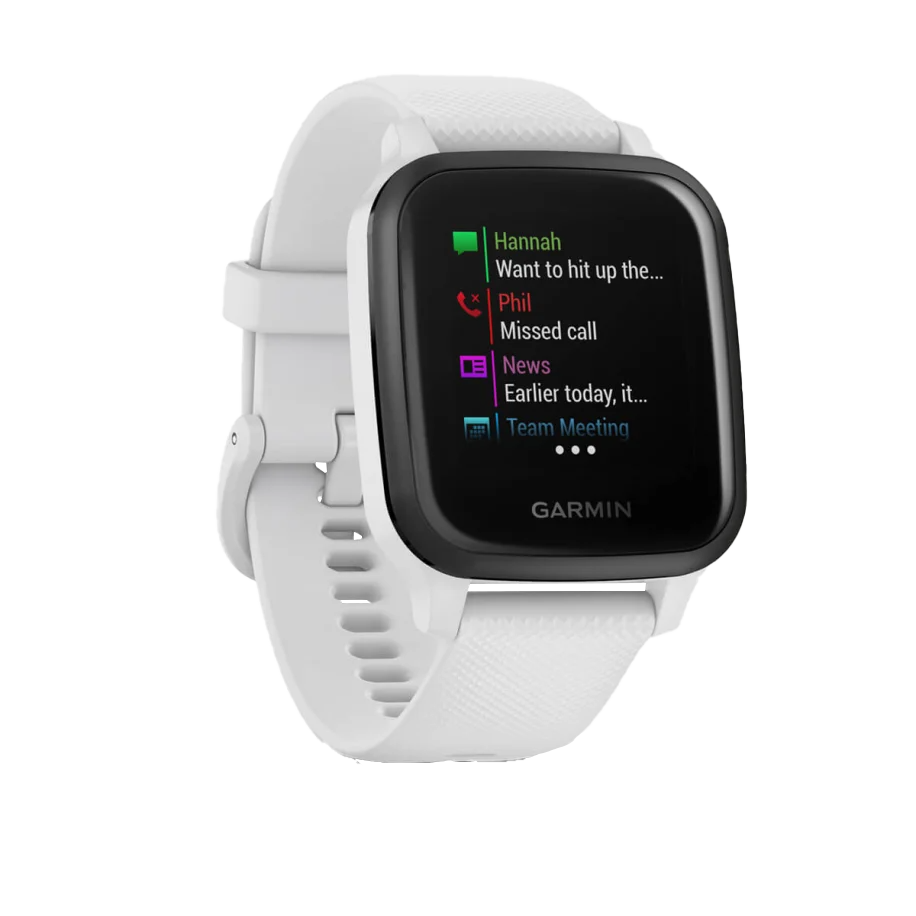 Garmin Venu Sq Music, GPS Slate Aluminum Bezel with White Case and Silicone Band (010-02426-04)