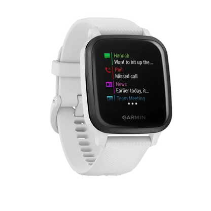 Garmin Venu Sq Music, GPS Slate Aluminum Bezel with White Case and Silicone Band (010-02426-04)