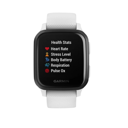 Garmin Venu Sq Music, Slate Bezel with White Band, GPS Smartwatch (Garmin Certified Refurbished)