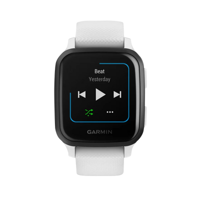 Garmin Venu Sq Music, Slate Bezel with White Band, GPS Smartwatch (Garmin Certified Refurbished)