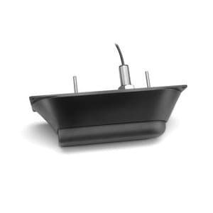 Garmin GT23M-TH transducer for fish finder; black mounting housing with cable and mounting posts