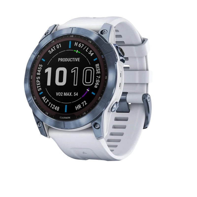 Garmin Fenix 7X, Sapphire Solar, Mineral Blue Titanium w/ Whitestone Band (Garmin Certified Refurbished)