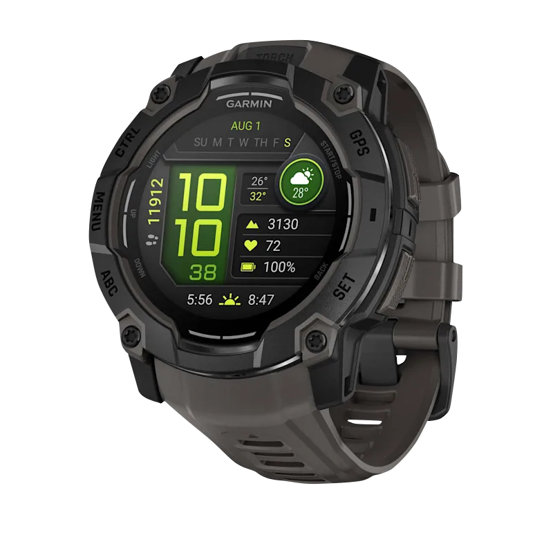 Garmin Instinct 3 AMOLED, (50mm) Black with Charcoal Band (010-03020-00) showcases a sleek, modern design and vibrant display.