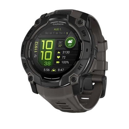 Garmin Instinct 3 AMOLED, (50mm) Black with Charcoal Band (010-03020-00) showcases a sleek, modern design and vibrant display.