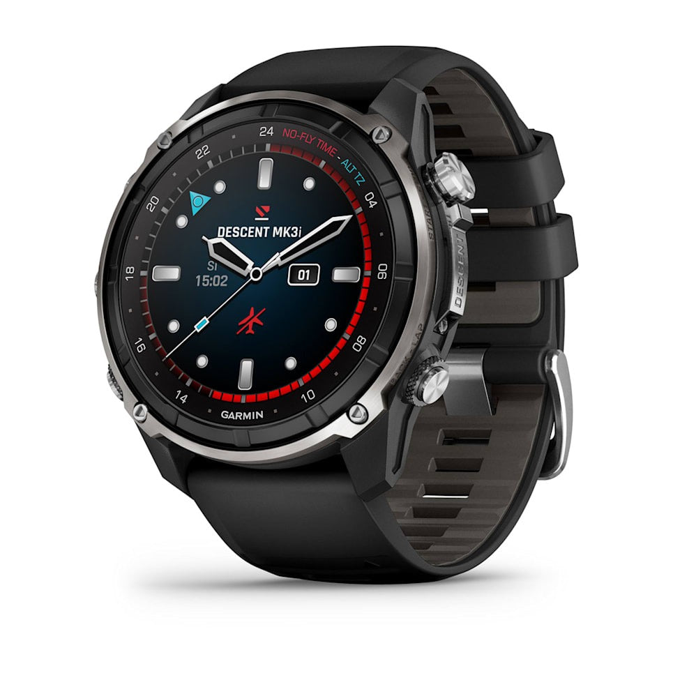 Garmin Descent Mk3i 51mm silver and black PVD titanium smartwatch with black pebble-gray silicone band