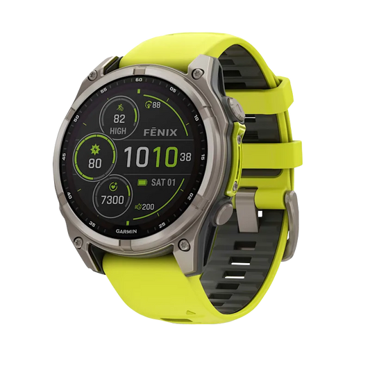 Garmin Fenix 8, 47 mm AMOLED, Solar Sapphire Titanium with Amp Yellow/Graphite Silicone Band (010-02906-20) by Garmin