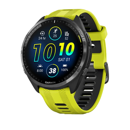 Garmin Forerunner 965, Carbon Gray DLC Titanium Bezel with Black Case and Amp Yellow/Black Silicone Band (010-02809-02)