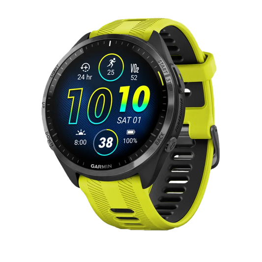 Garmin Forerunner 965, Carbon Gray DLC Titanium Bezel with Black Case and Amp Yellow/Black Silicone Band (010-02809-02) by Garmin