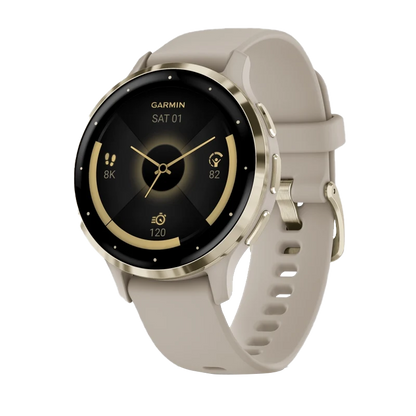 Garmin Venu 3S, 41 mm Soft Gold Stainless Steel Bezel with French Gray Case and Silicone Band (010-02785-02)