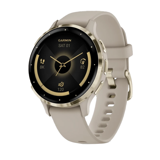 Garmin Venu 3S, 41 mm Soft Gold Stainless Steel Bezel with French Gray Case and Silicone Band (010-02785-02) by Garmin