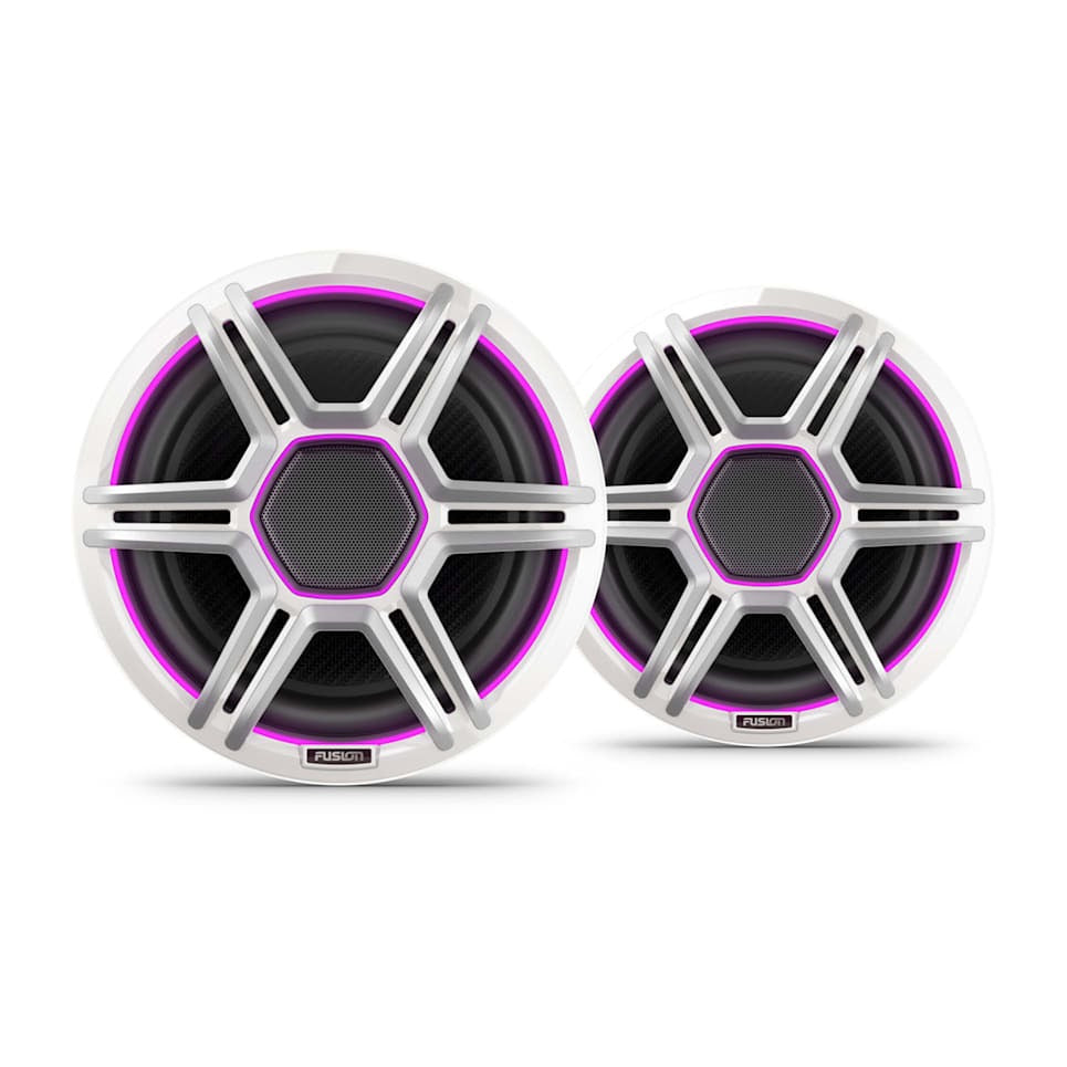 Garmin Fusion Apollo 8.8-inch LED marine speakers with white sports grilles, pair