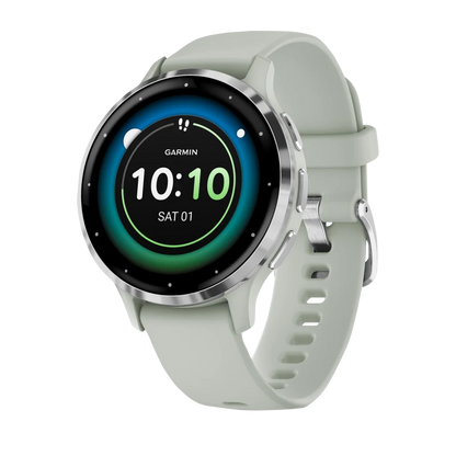 Garmin Venu 3S, 41 mm Silver Stainless Steel Bezel with Sage Gray Case and Silicone Band (010-02785-01)