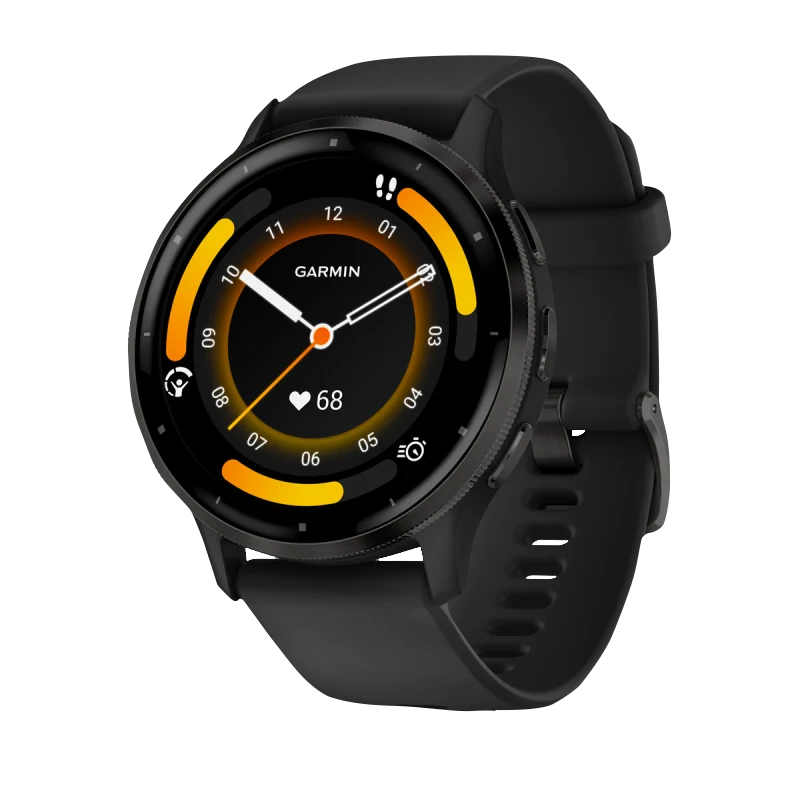 Garmin Venu 3, 45 mm Slate Stainless Steel Bezel with Black Case and Silicone Band (010-02784-01)