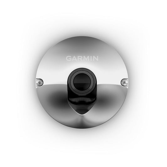 Garmin GC 255 flush-mount marine camera; stainless steel chrome round base with central lens