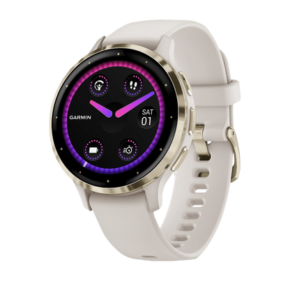 Garmin Venu 3S, 41 mm Soft Gold Stainless Steel Bezel with Ivory Case and Silicone Band (010-02785-04)