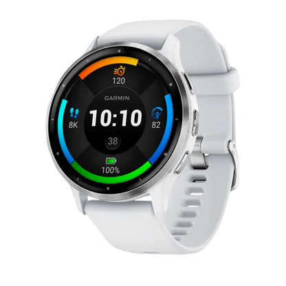 Garmin Venu 3, 45 mm Silver Stainless Steel Bezel with Whitestone Case and Silicone Band (010-02784-00)