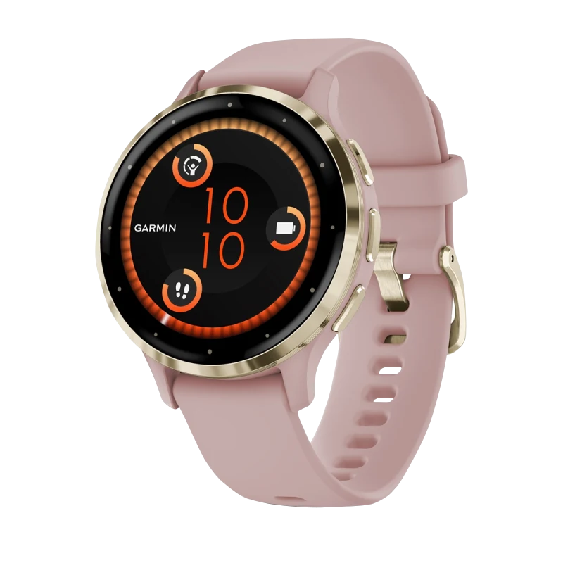 Garmin Venu 3S, 41 mm Soft Gold Stainless Steel Bezel with Dust Rose Case and Silicone Band (010-02785-03)