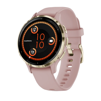 Garmin Venu 3S, 41 mm Soft Gold Stainless Steel Bezel with Dust Rose Case and Silicone Band (010-02785-03)