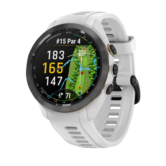 Garmin Approach S70, 42 mm Black/Peach Ceramic Bezel with White Silicone Band (010-02746-00) by Garmin