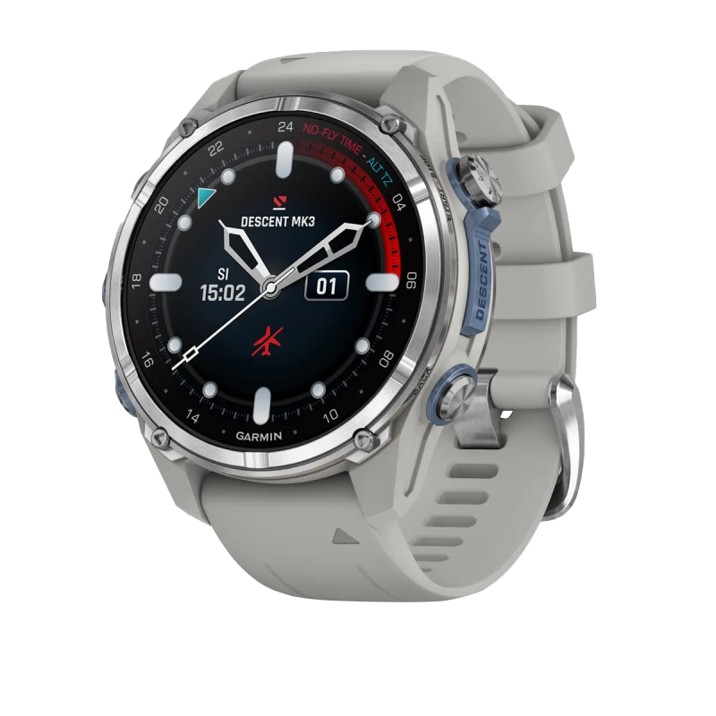 Garmin Descent Mk3, 43 mm Stainless Steel with Fog Gray Silicone Band (010-02753-03)