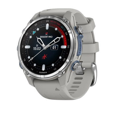 Garmin Descent Mk3, 43 mm Stainless Steel with Fog Gray Silicone Band (010-02753-03)