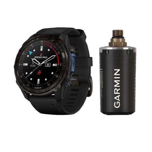 Garmin Descent Mk3i, 51 mm Carbon Gray DLC Titanium with Black Silicone Band and Descent T2 Transceiver by Garmin