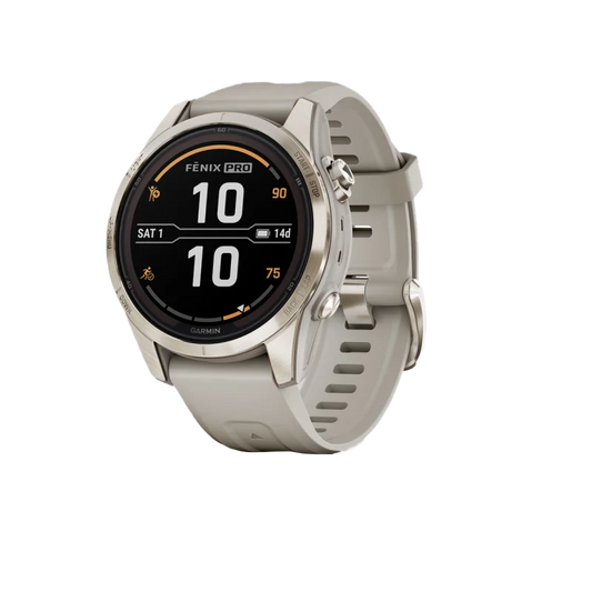 Garmin Fenix 7S Pro Sapphire Solar, Soft Gold with Light Sand Band (010-02776-14) by Garmin