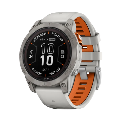 Garmin Fēnix 7 Pro Sapphire Solar, Titanium with Fog Gray/Ember Orange Band (010-02777-20) by Garmin