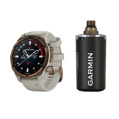 Garmin Descent Mk3i, 43 mm, titanio PVD bronce con correa de silicona gris francesa y transceptor Descent T2