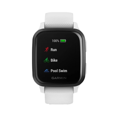 Garmin Venu Sq Music, GPS Slate Aluminum Bezel with White Case and Silicone Band (010-02426-04)
