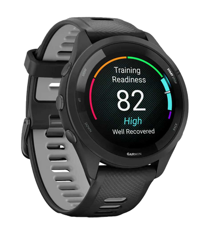 Garmin Forerunner 265, Black Bezel/Case with Black/Powder Gray Band, Fitness GPS Smartwatch for Runners (010-02810-00)