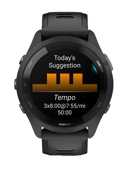 Garmin Forerunner 265, Black Bezel/Case with Black/Powder Gray Band, Fitness GPS Smartwatch for Runners (010-02810-00)