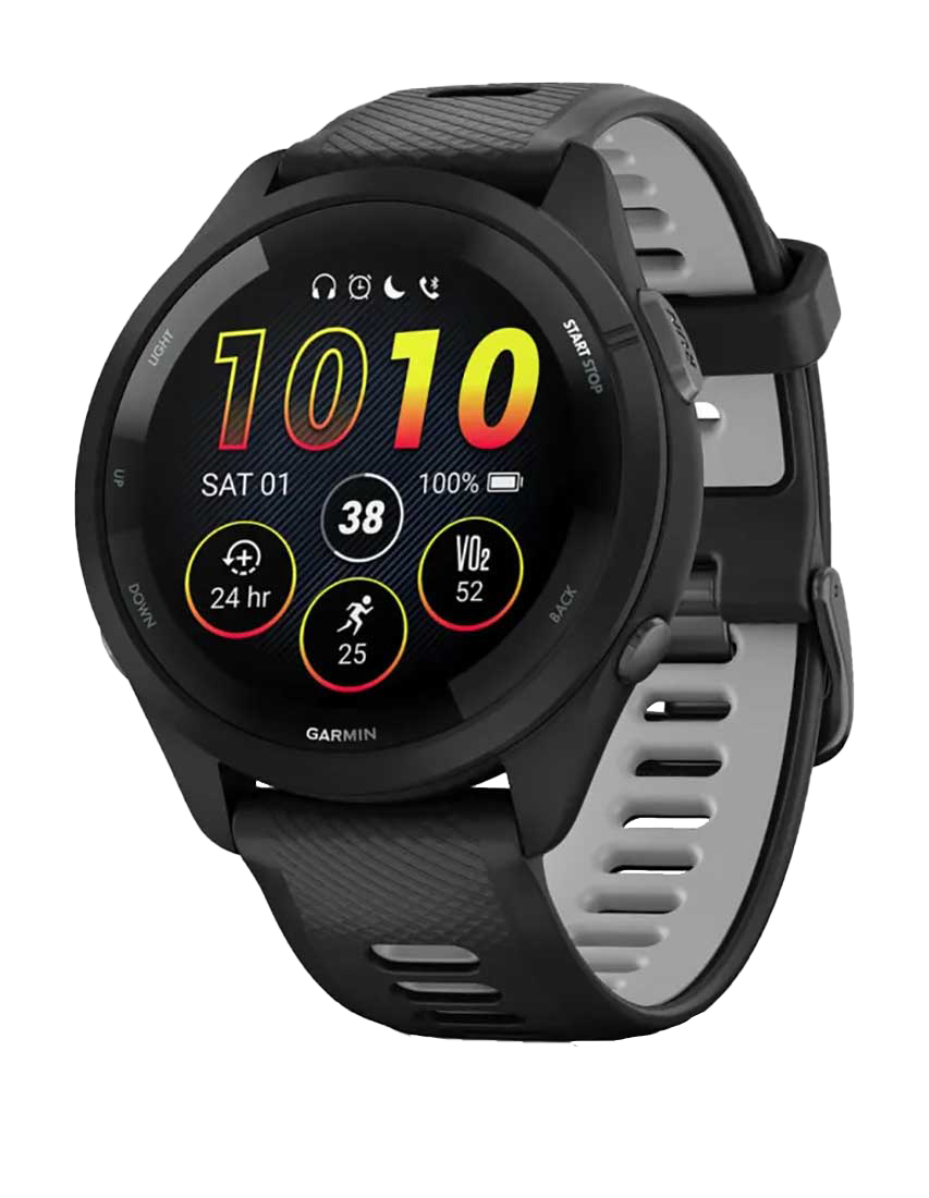 Garmin Forerunner 265, Black Bezel/Case with Black/Powder Gray Band, Fitness GPS Smartwatch for Runners (010-02810-00)