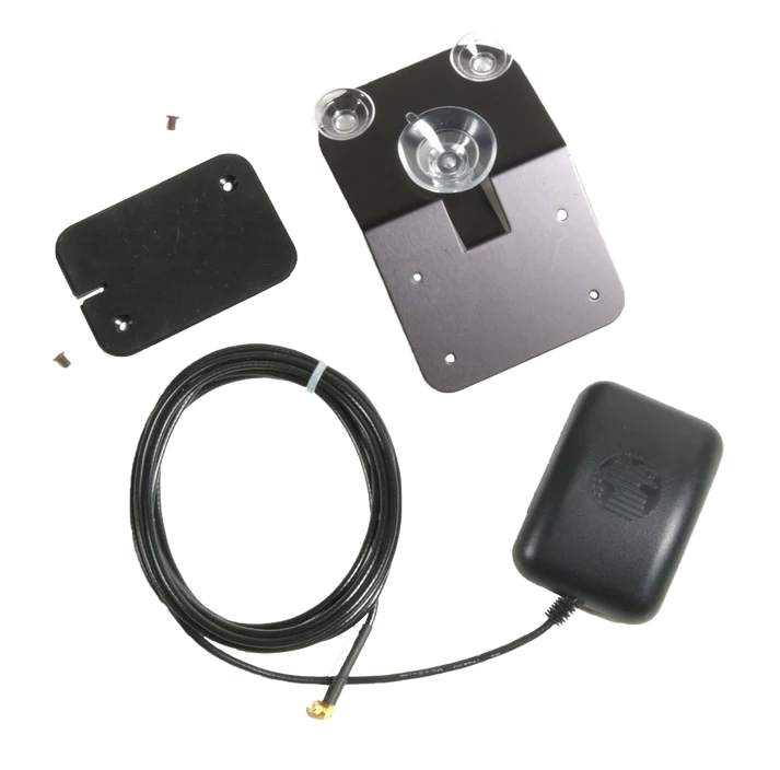 Garmin GA 27C remote GPS antenna kit, black, low-profile with mounting plate and coax cable.