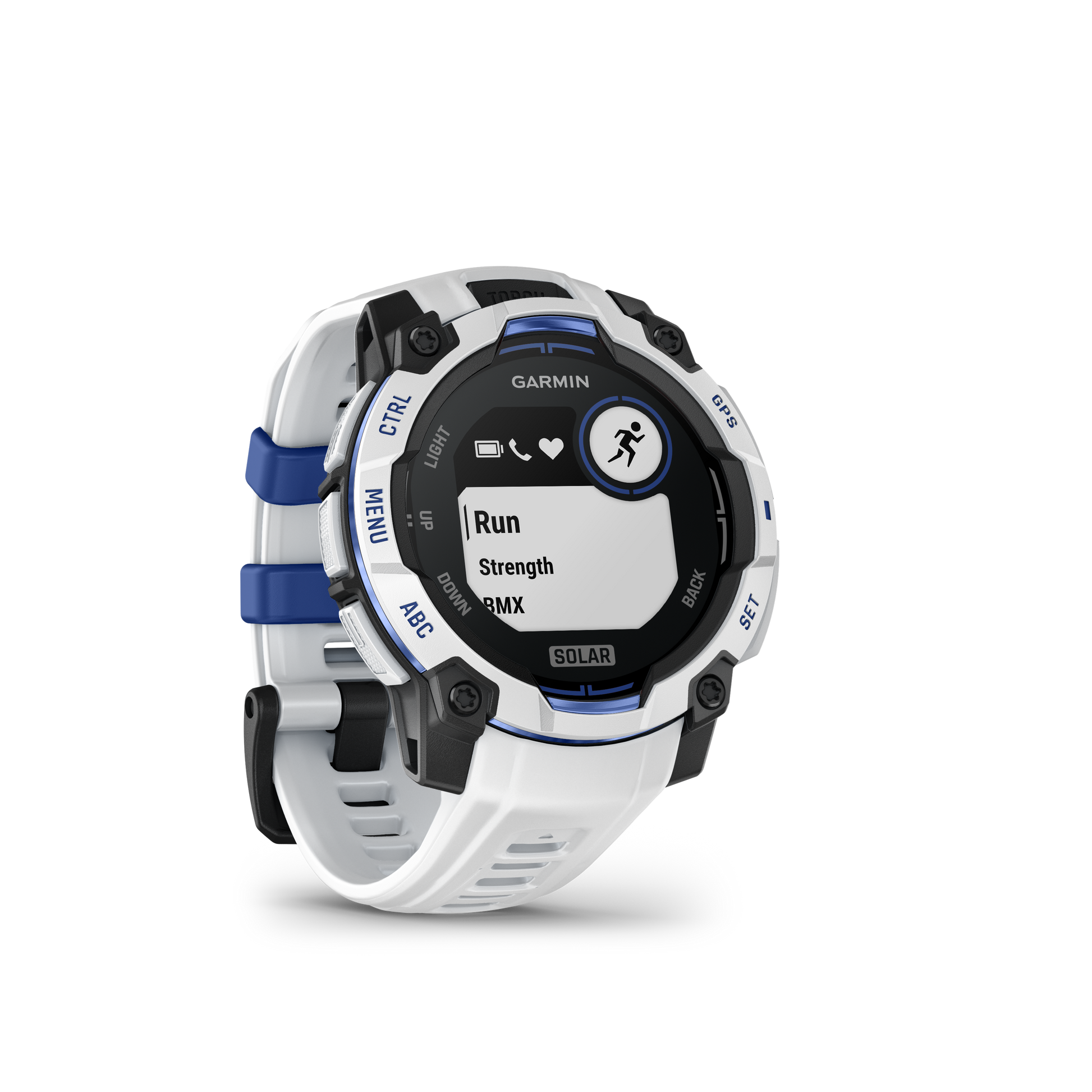Garmin Instinct 3 smartwatch, 45mm, white case with bolt-blue band