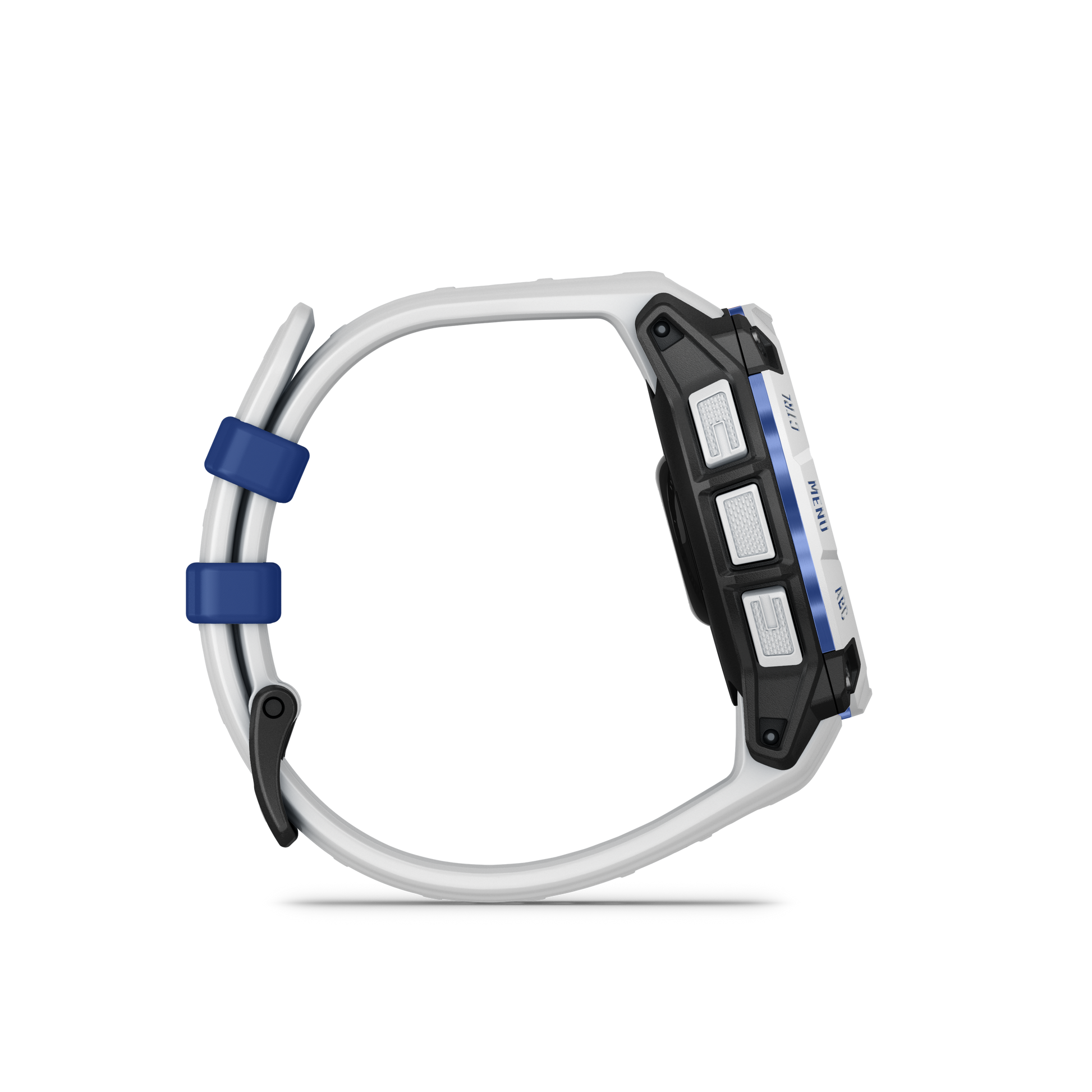 Garmin Instinct 3 smartwatch, 45mm Solar, white strap with bolt-blue accents
