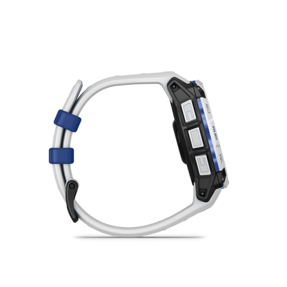 Garmin Instinct 3 smartwatch, 45mm Solar, white strap with bolt-blue accents
