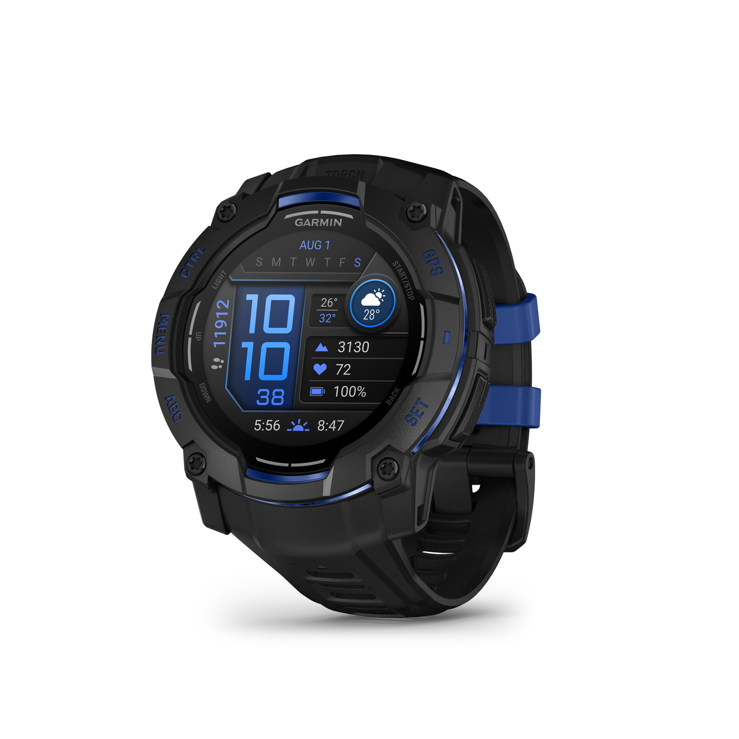 Garmin Instinct 3 AMOLED, (50mm) Black with Black/Bolt Blue Band (010-03020-03)