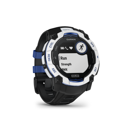 Garmin Instinct 3 Solar, (50mm) Whitestone with Black/Bolt Blue Band (010-02935-03)