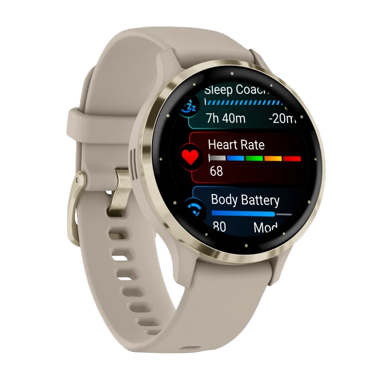 Garmin Venu 3S, 41 mm Soft Gold Stainless Steel Bezel with French Gray Case and Silicone Band (010-02785-02)