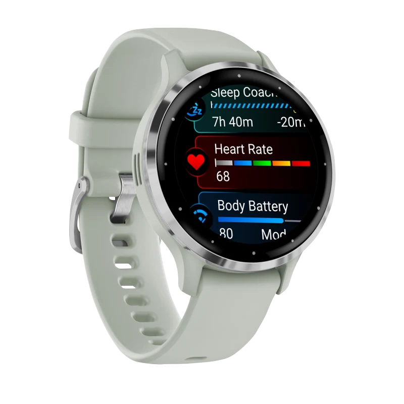 Garmin Venu 3S, 41 mm Silver Stainless Steel Bezel with Sage Gray Case and Silicone Band (010-02785-01)