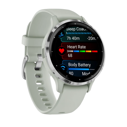Garmin Venu 3S, 41 mm Silver Stainless Steel Bezel with Sage Gray Case and Silicone Band (010-02785-01)