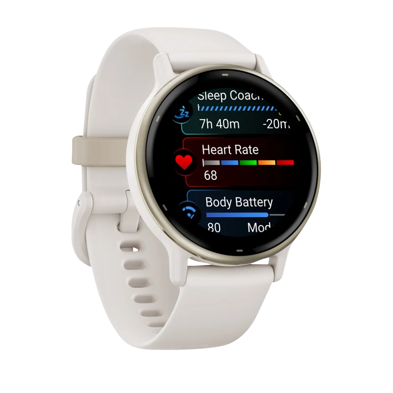Garmin Vivoactive 5, Cream Gold Aluminum Bezel with Ivory Case and Silicone Band (010-02862-11)