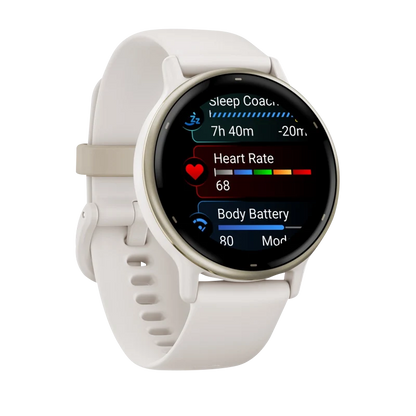 Garmin Vivoactive 5, Cream Gold Aluminum Bezel with Ivory Case and Silicone Band (010-02862-11)