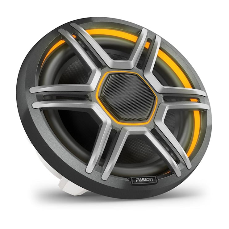 Garmin Fusion Apollo 8.8-inch LED marine speaker with orange ring and grey grille